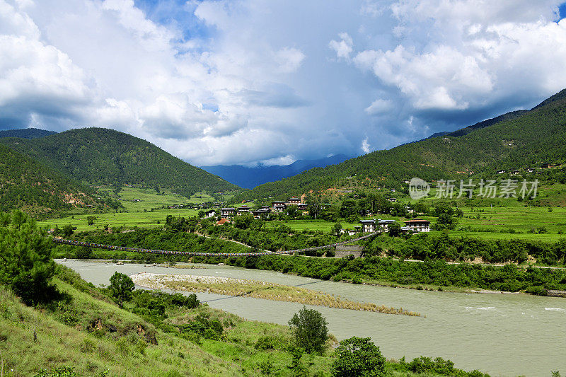 Punakha吊桥和Pho Chhu河谷，Punakha，不丹